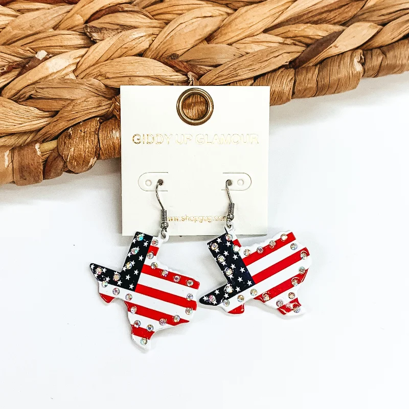 Handmade Gemstone Earrings-Texas Earrings with AB Crystals and US Flag