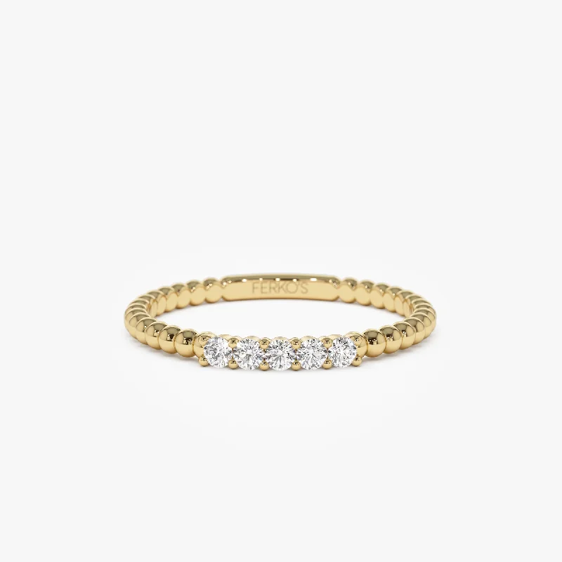 Luxury Wedding Rings with Custom Settings-14K Stacking Dainty Beaded Diamond Band