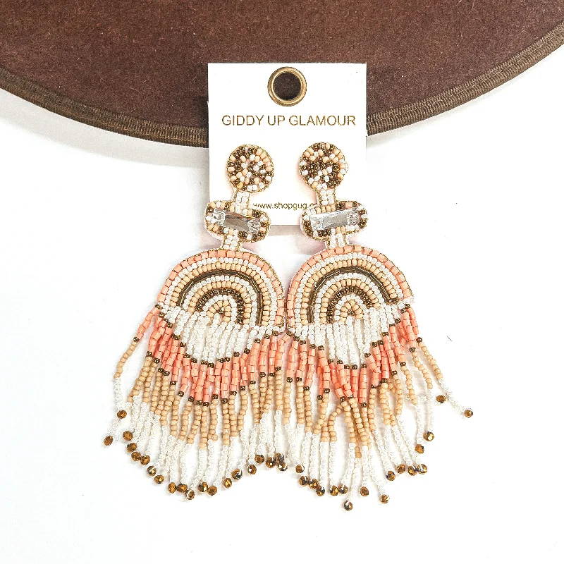 Large Hoop Earrings for Women-Balcony Views Seed Bead Fringe Earrings in Blush