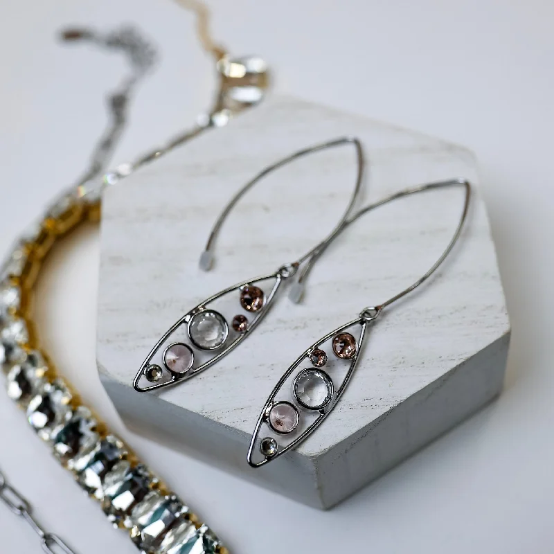 Geometric Crystal Earrings-Sorrelli | Charlene Drop Dangle Earrings in Palladium Silver Tone and Snow Bunny