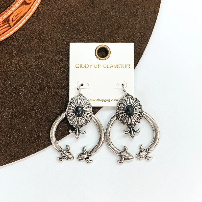 Modern Gold Drop Earrings-Coming in First Squash Blossom Earrings with Concho and Oval Stone in Black