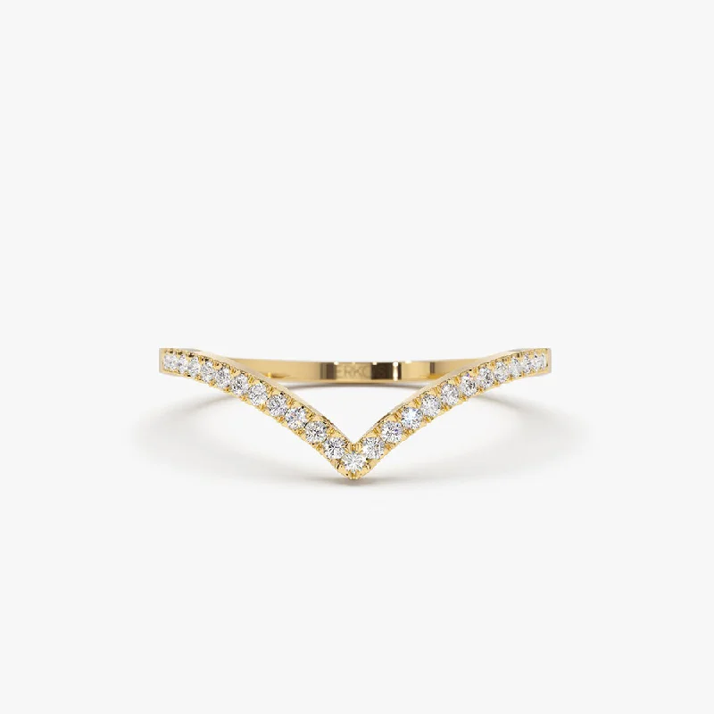 Custom Diamond Engagement Band-14K Gold Diamond Chevron Ring