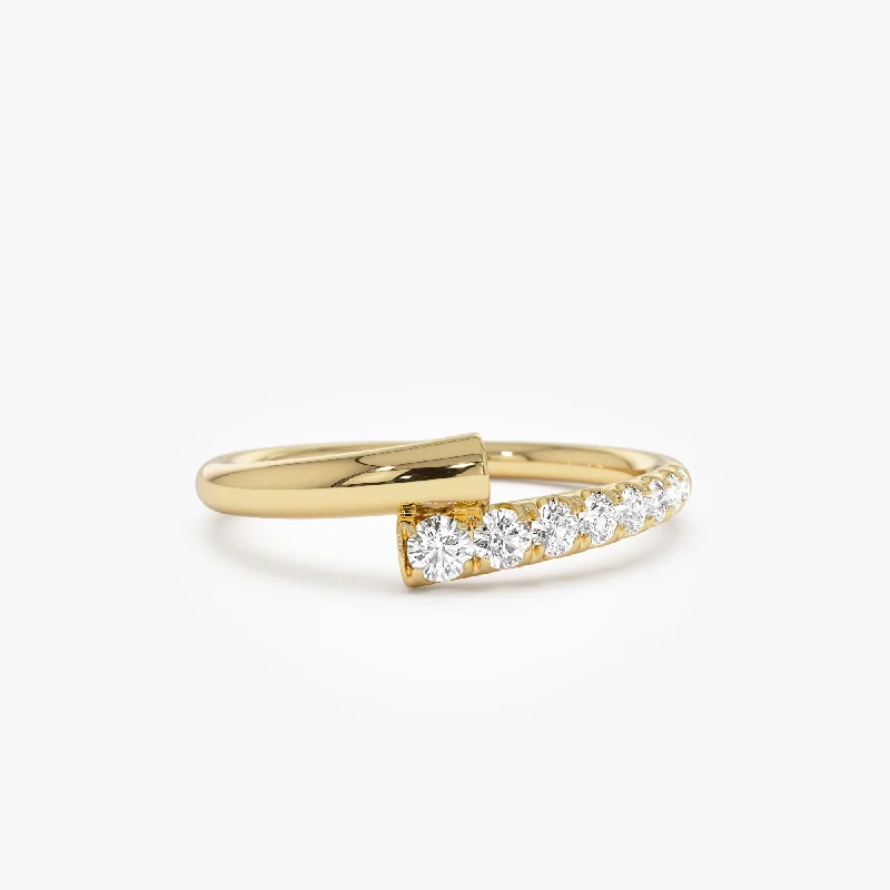 White Gold Wedding Bands-14k Bypass Gold & Pave Diamond Ring