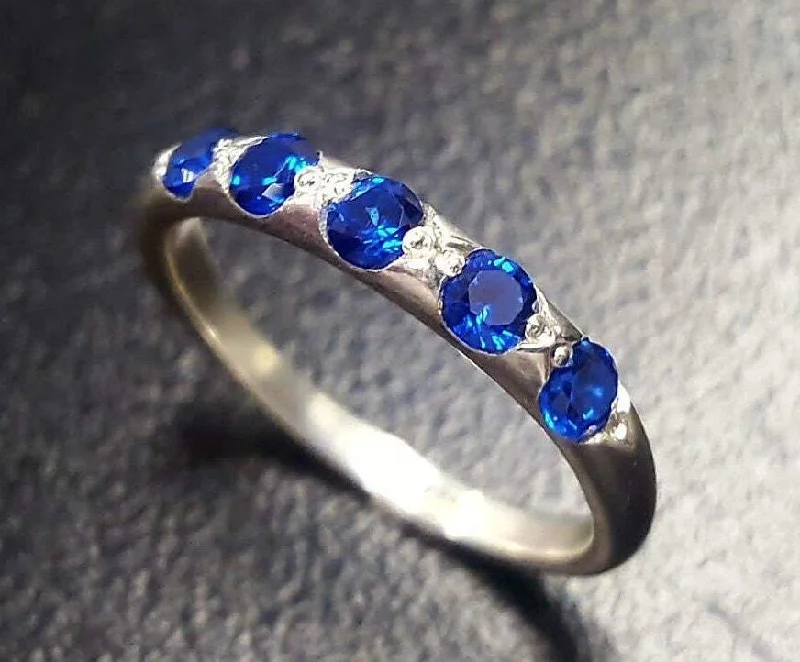 Custom Wedding Bands for Her-Sapphire Eternity Ring - Blue Stackable Band - Dainty Sapphire Ring