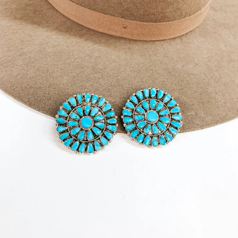 Custom Gemstone Hoop Earrings-Arthur J Williams | Navajo Handmade Sterling Silver Circle Cluster Stud Earrings