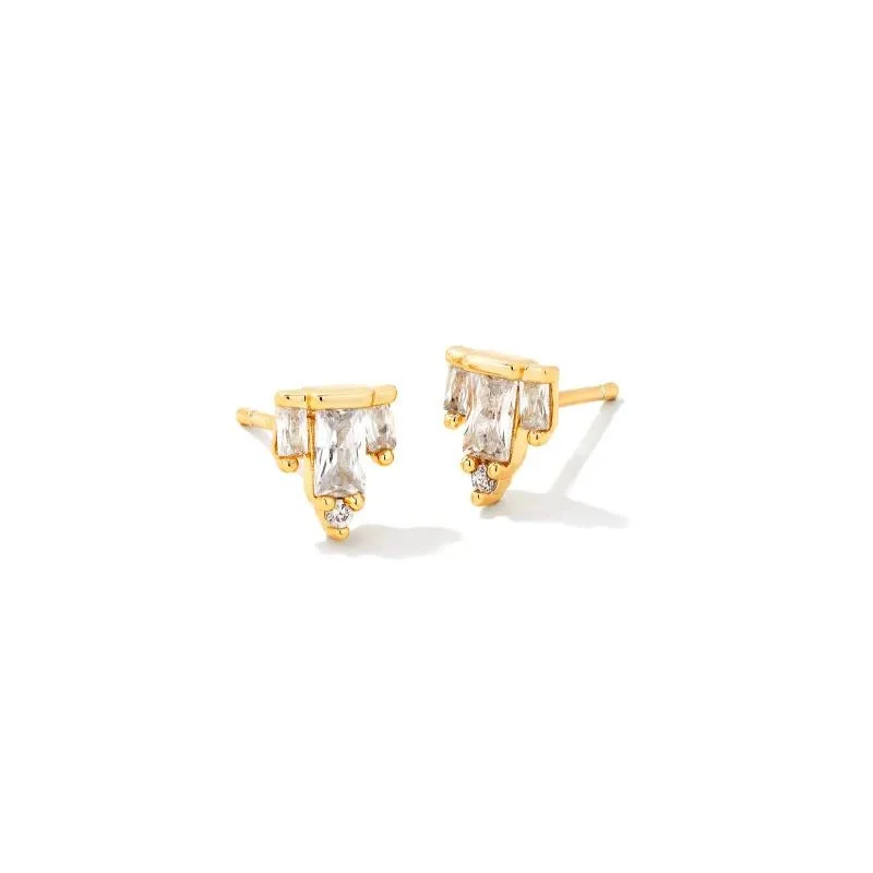 Modern Silver Earrings-Kendra Scott | Juliette Gold Stud Earrings in White Crystal