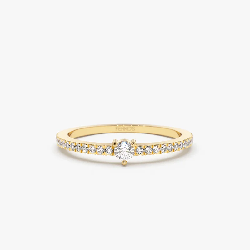 Fashionable Engagement Ring Designs-14k Minimalist Pave Diamond Stacking Ring