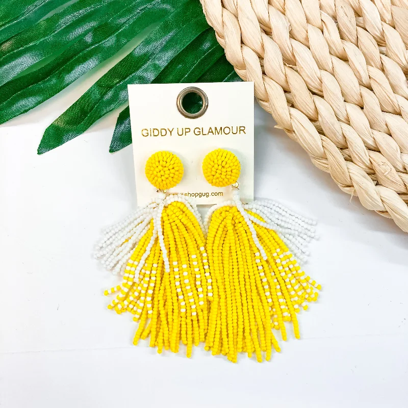 Simple Drop Stud Earrings-Seed Bead Tassel Earrings In Yellow and White