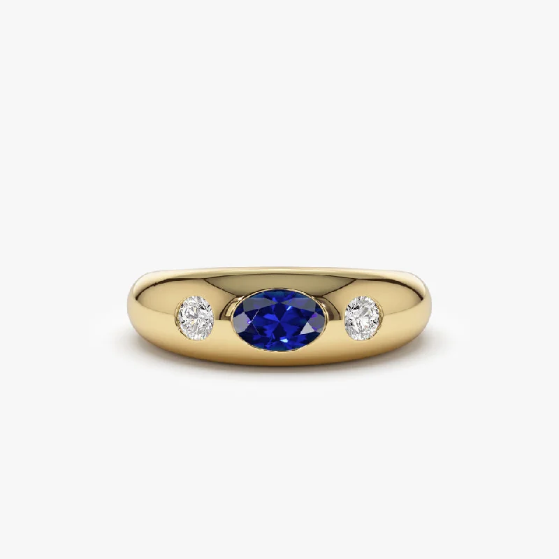 Classic Gemstone Engagement Rings-14k Oval Blue Sapphire with Round Diamonds Dome Ring