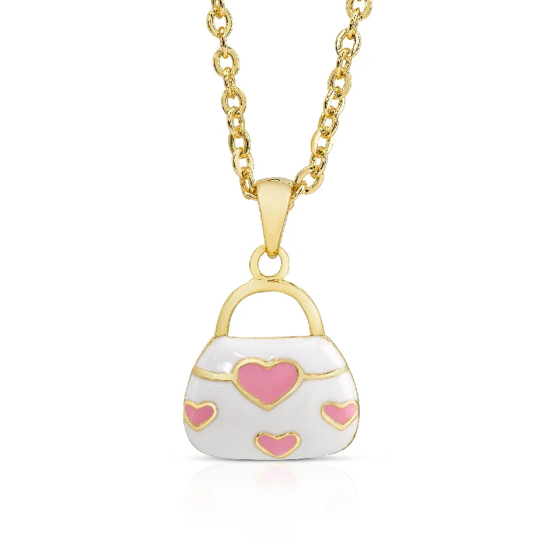 Fine Silver Necklaces-Pink Hearts Handbag Necklace