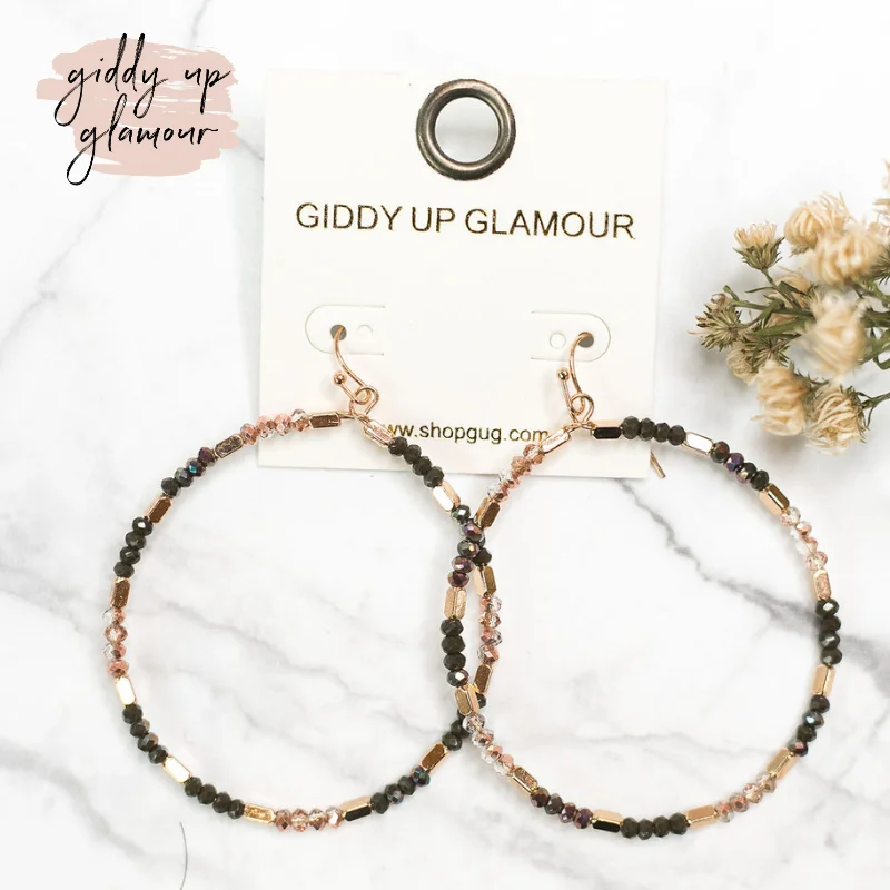 Luxury Crystal Earrings for Women-Crystal Beaded Hoop Earrings in Olive Green and Rose Gold