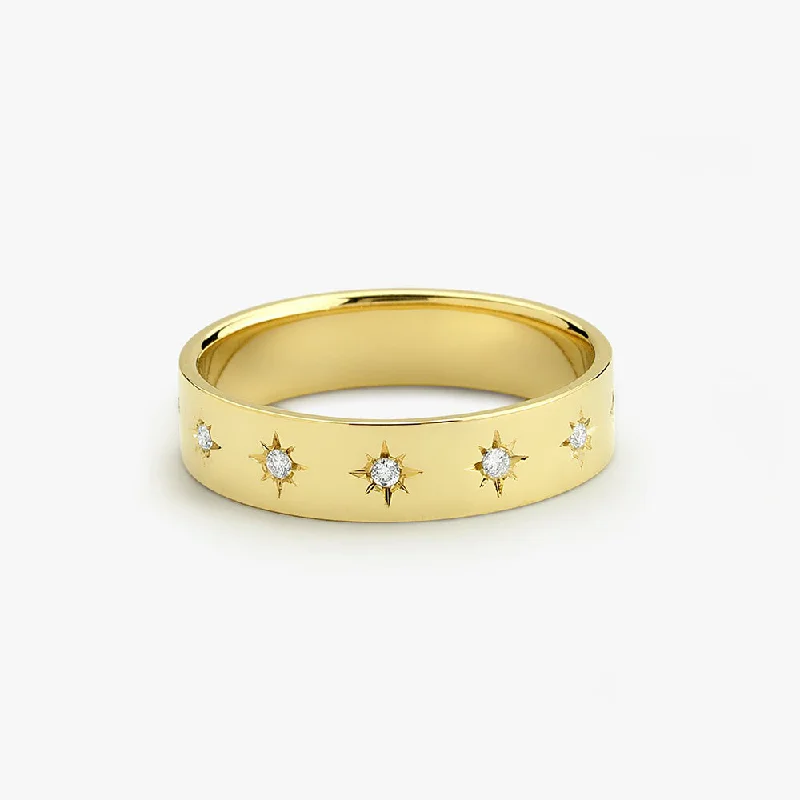 Custom Women’s Diamond Rings-14K Gold Starburst Band