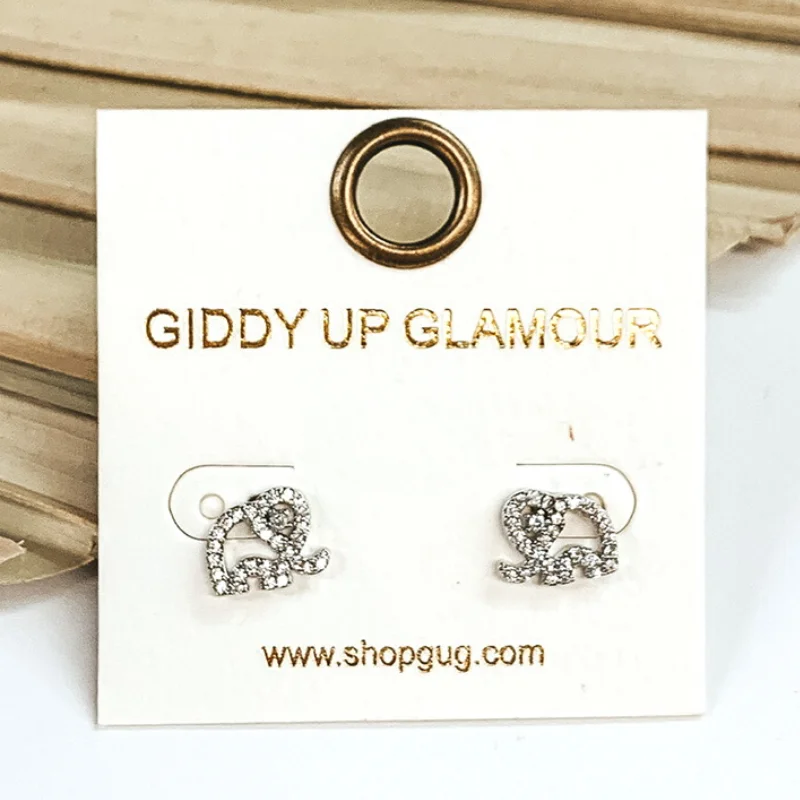 Sparkling Hoop Earrings-Dainty Elephant Shaped CZ Crystal Stud Earrings in Silver