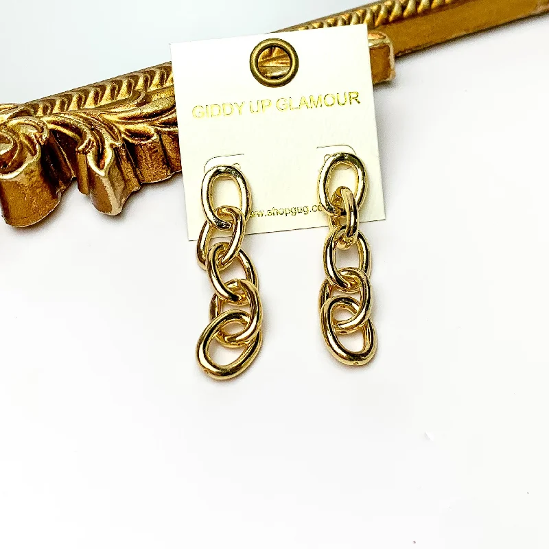 Designer Crystal Drop Earrings-Gold Tone Chain Dangle Earrings