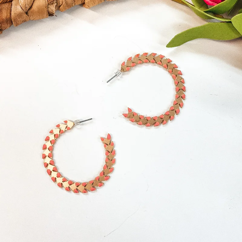 Simple Gold Drop Earrings-Spiked Hoop Earrings in Pink and Gold