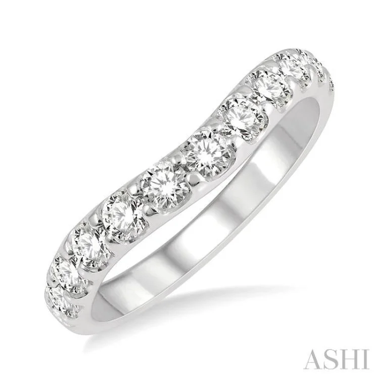 Unique Vintage Rings-3/4 Ctw Arched Center Round Cut Diamond Wedding Band in 14K White Gold