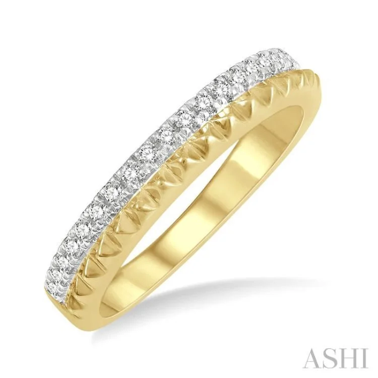 Wedding Rings with Custom Engraving-1/5 Ctw Pyramid Bead and Round Cut Diamond Wedding Band in 14K Yellow Gold