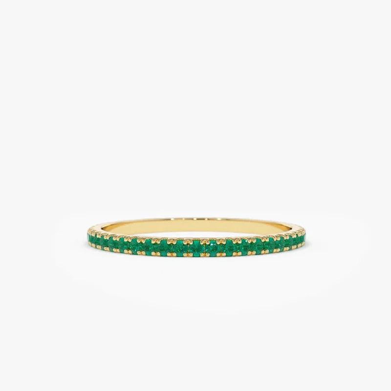 Classic Gold Wedding Rings-14k Round Emerald Eternity Band