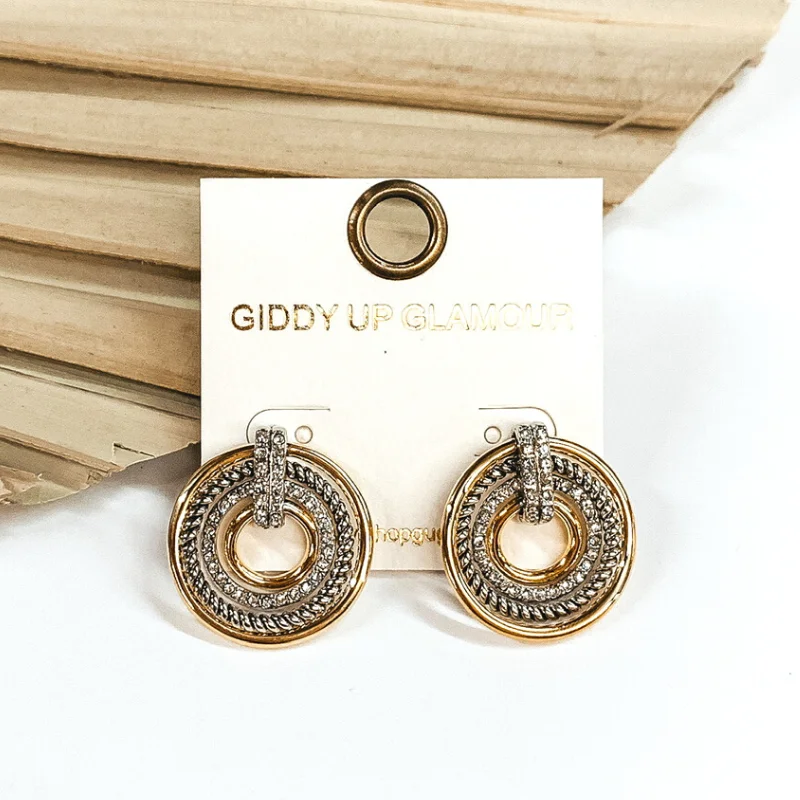 Classic Hoop Earrings for Women-Medium Two Toned Multi-Circled Stud Earrings