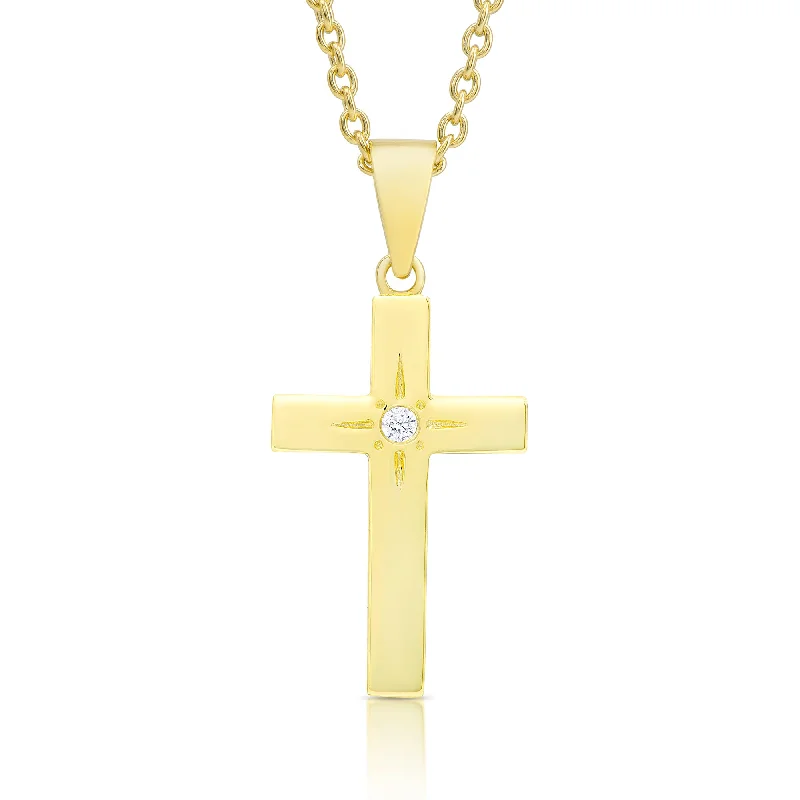 Silver Chain Necklaces-Cross Necklace with CZ - Gold