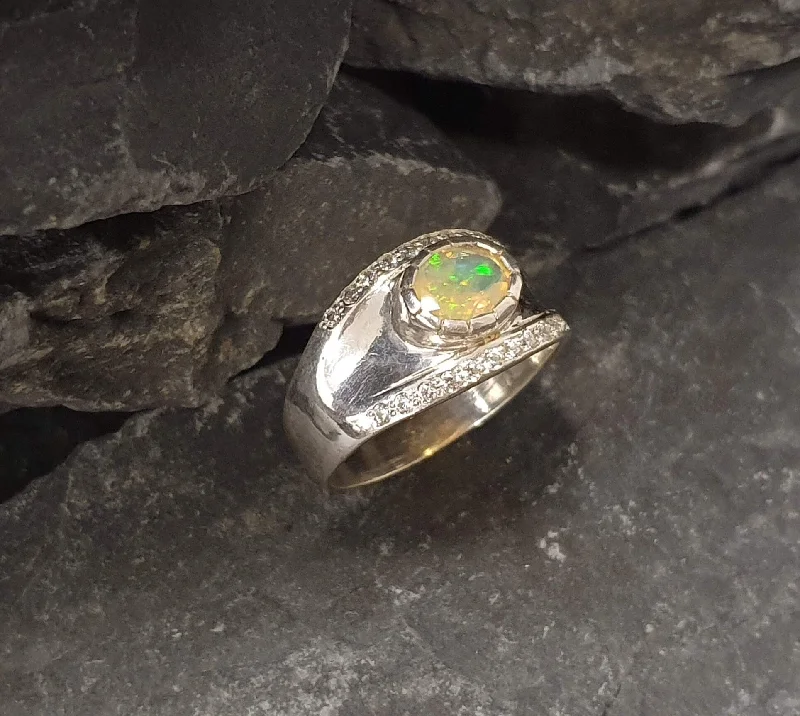 Engagement Rings with Emeralds-Chunky Opal Ring - Fire Opal Ring - Wide Vintage Band