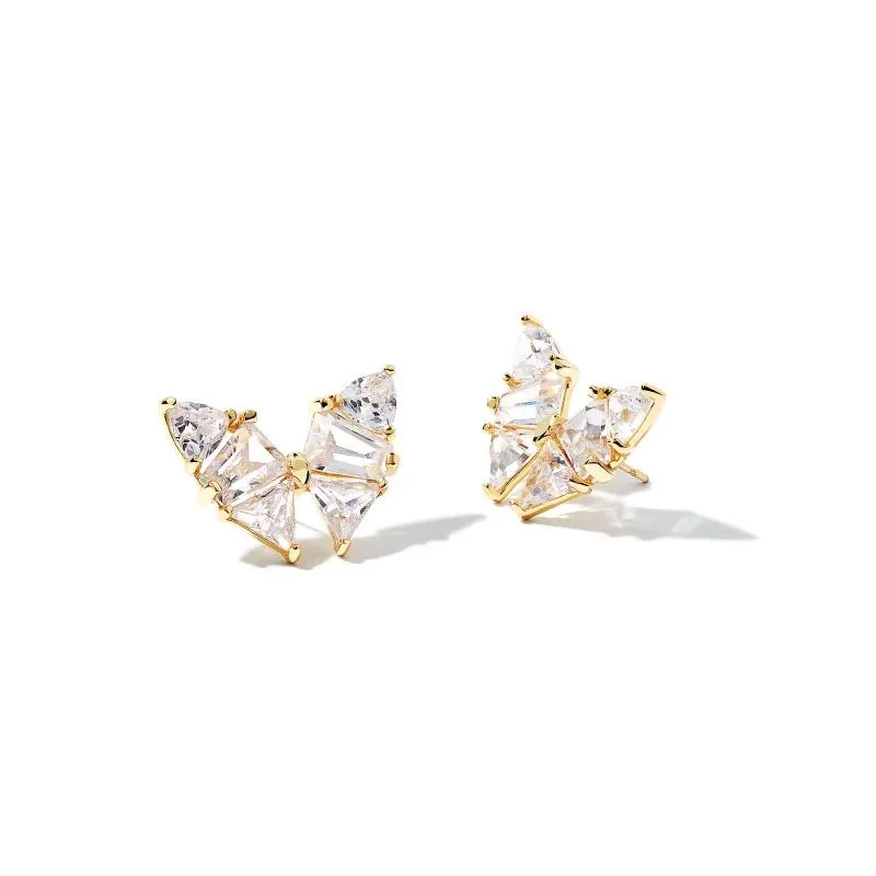 Designer Pearl Drop Earrings-Kendra Scott | Blair Gold Butterfly Stud Earrings in White Crystal