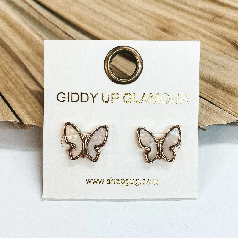 Sparkling Designer Earrings-Mother of Pearl Gold Butterfly Stud Earrings