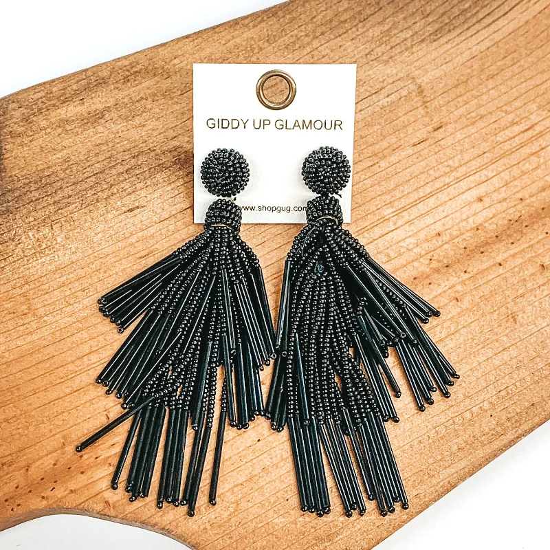 Large Gemstone Earrings for Women-Tropical Days Ahead Beaded Dangle Earrings in Black