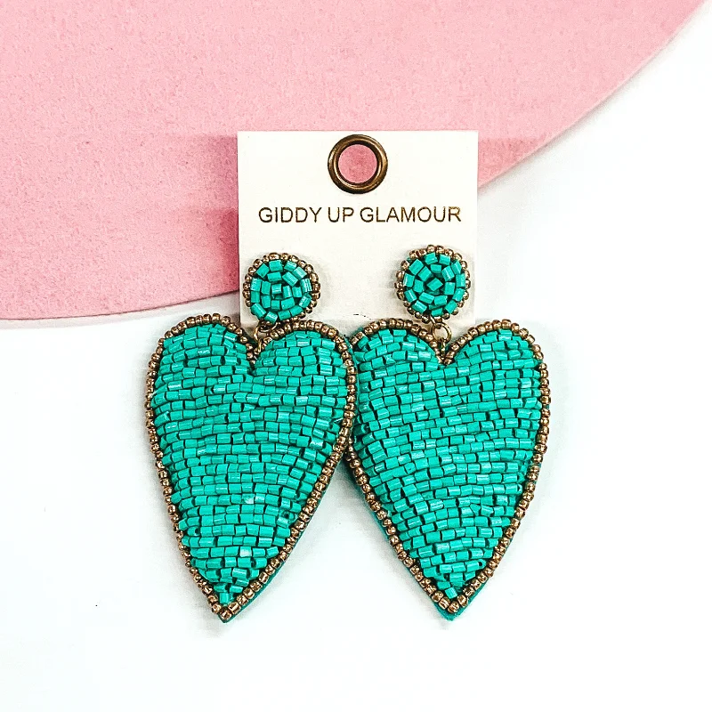 Dazzling Drop Earrings-Mending Hearts Beaded Earrings in Turquoise