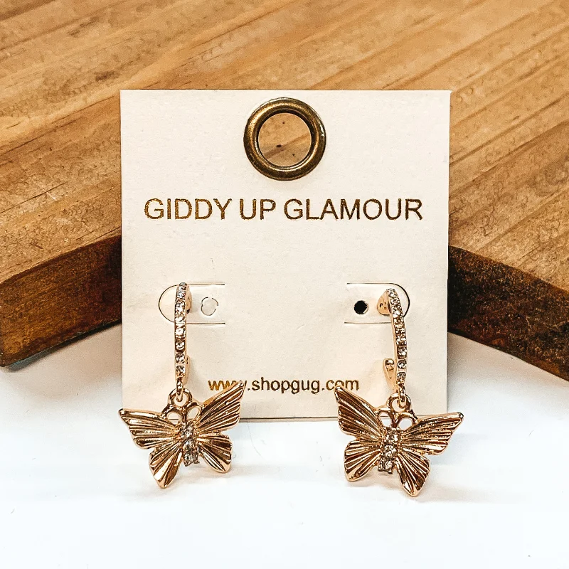 Stylish Drop Earrings-Best Moment Butterfly Hoop Earrings in Gold