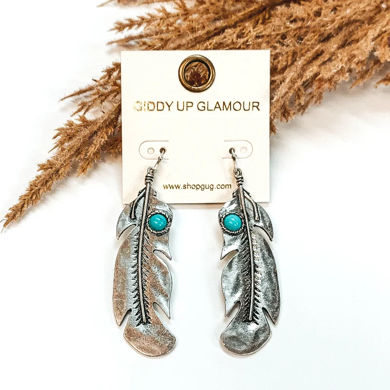 Classic Gold Drop Earrings-Western Feather Drop Earrings in Silver