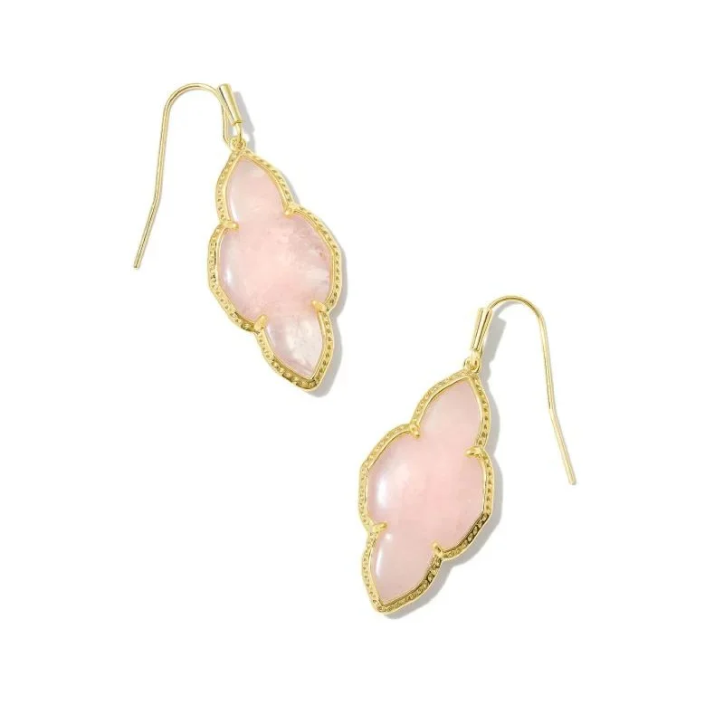 Custom Crystal Earrings for Women-Kendra Scott | Abbie Gold Drop Earrings in Rose Quartz