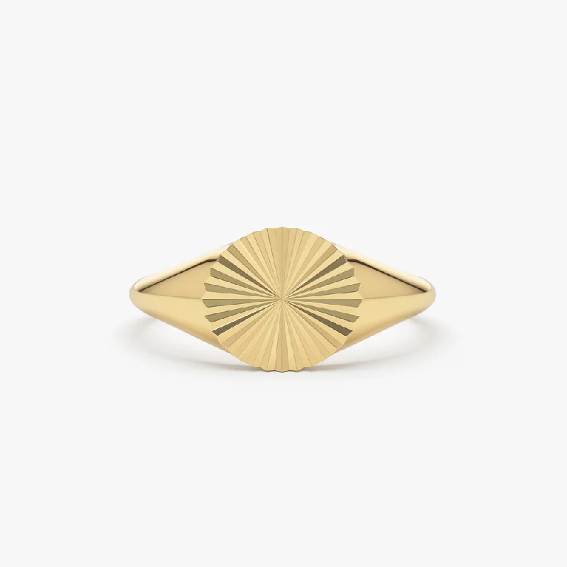 Unique Rose Gold Rings-14k Gold Sun Signet Ring