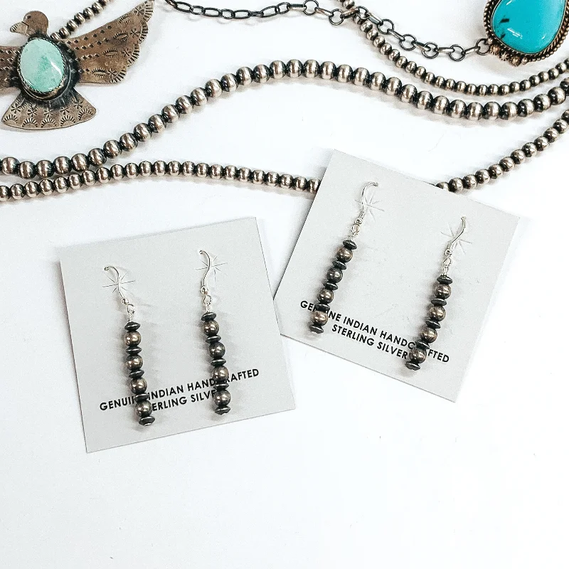 Crystal Drop Earrings for Women-Mason Lee | Navajo Handmade Sterling Silver Navajo Pearl and Saucer Beaded Drop Earrings