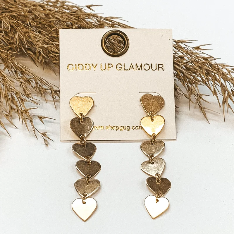 Unique Drop Earrings-Falling Hearts Earrings in Gold