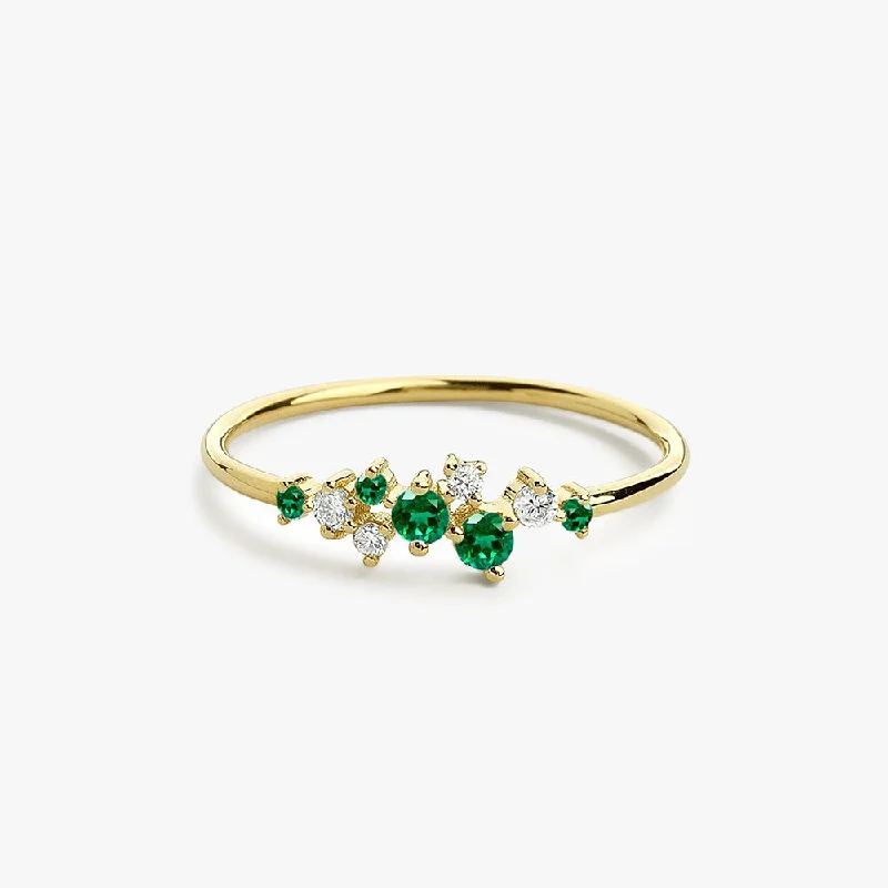 Luxury Wedding Bands with Diamonds-14k Emerald and Diamond Cluster Ring