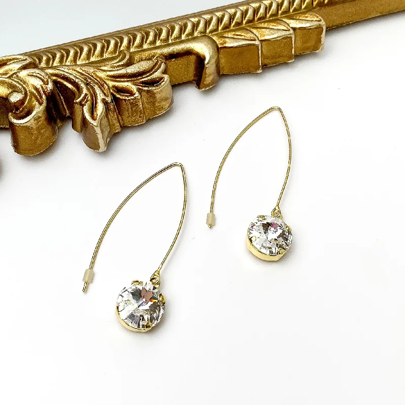 Crystal Dangle Earrings for Women-Sorrelli | Nadine Dangle Earrings in Bright Gold Tone with Round Clear Crystals