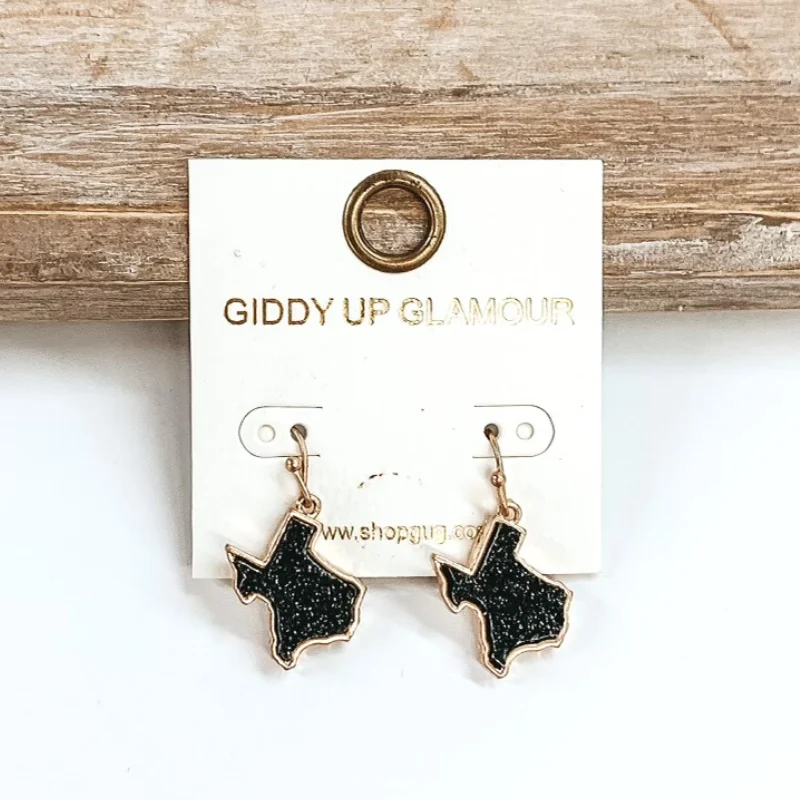 Personalized Crystal Earrings-Druzy Texas Shaped Dangle Earrings in Black