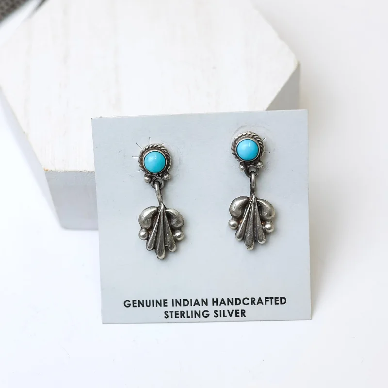 Large Hoop Earrings-Annie Spencer | Navajo Handmade Sterling Silver Dainty Ornate Earrings with Kingman Turquoise