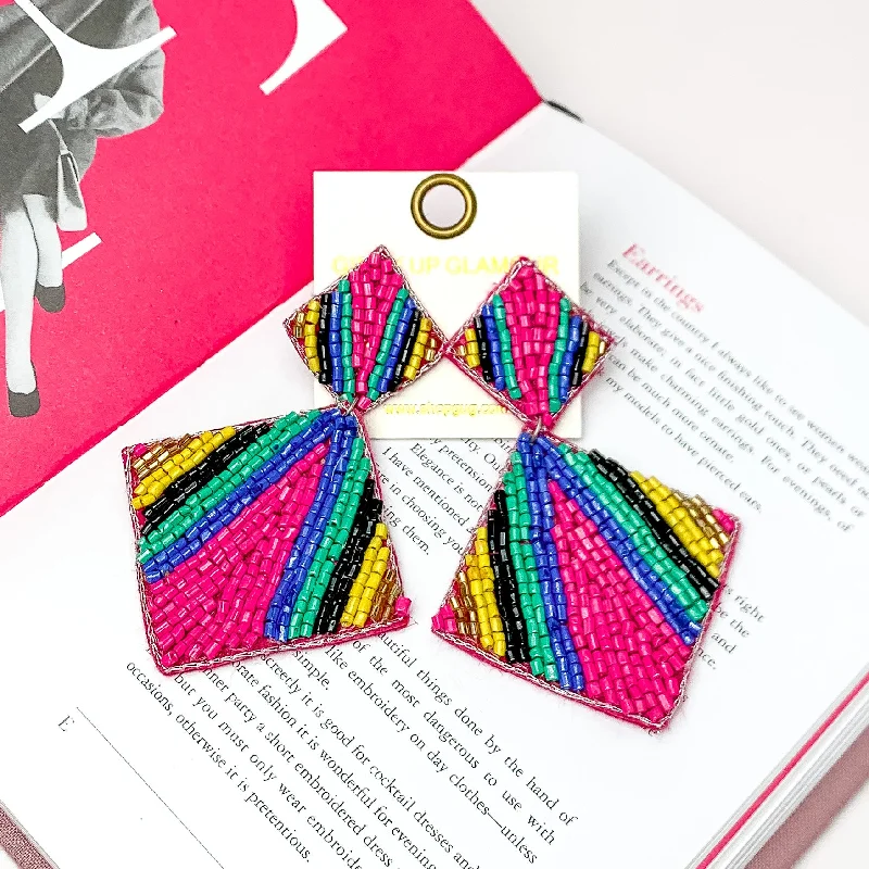 Elegant Crystal Earrings for Women-Beaded Double Diamond Striped Earrings in Multicolor