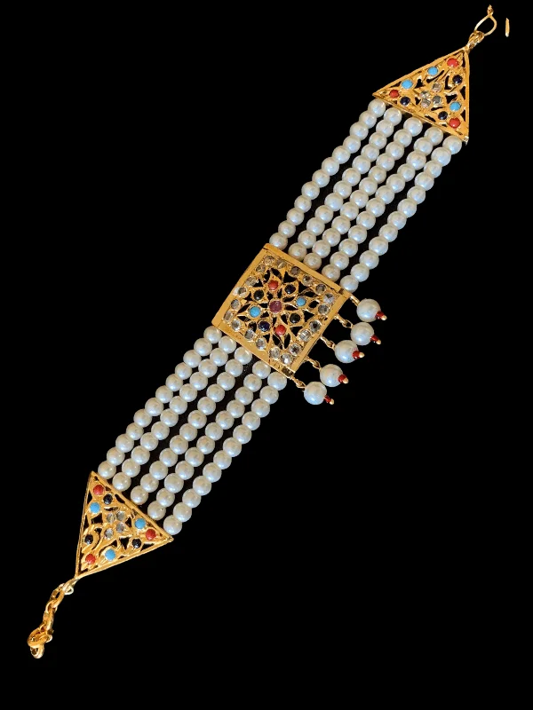 Simple Bracelets for Formal Wear-B71 Ariha  pearl bracelet - navratan   ( READY TO SHIP )