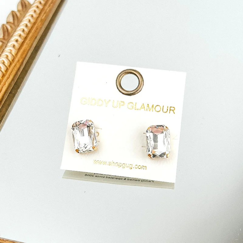 Luxury Silver Earrings-Rectangle Crystal Earrings in Clear