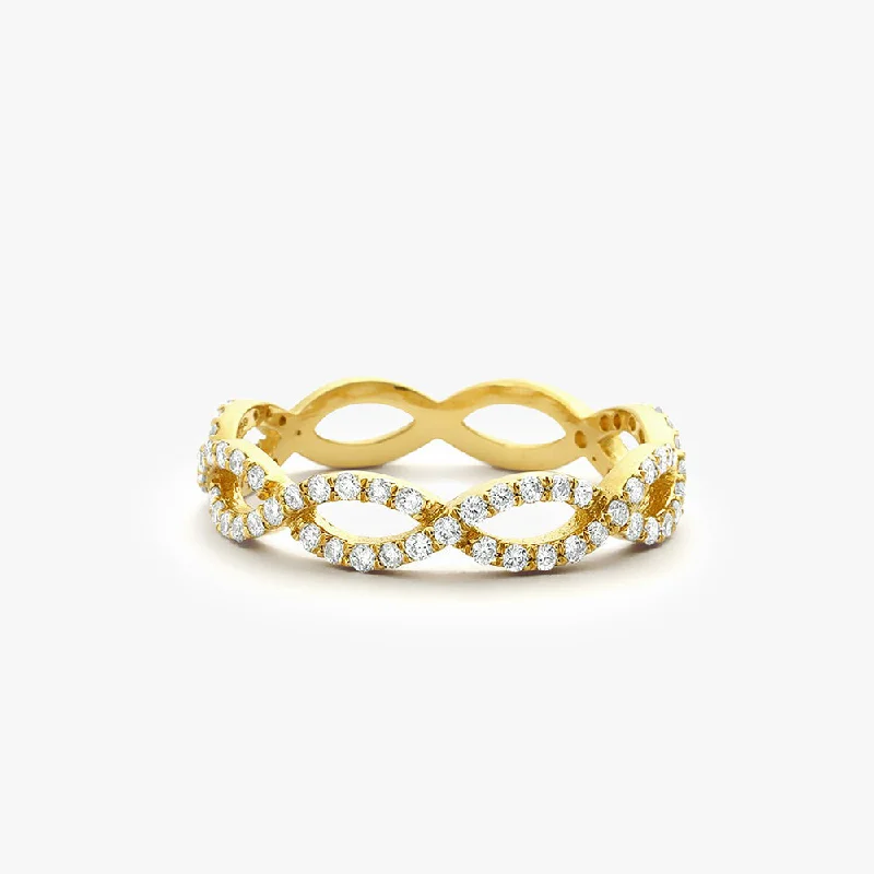 Designer Wedding Rings for Her-14K Gold Micro Pave Set Diamond Infinity Ring