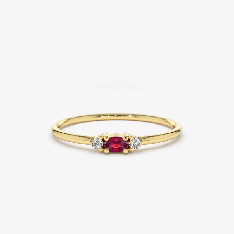 Custom Engagement Rings with Diamond Accents-14K Mini Oval Ruby Ring with Diamonds