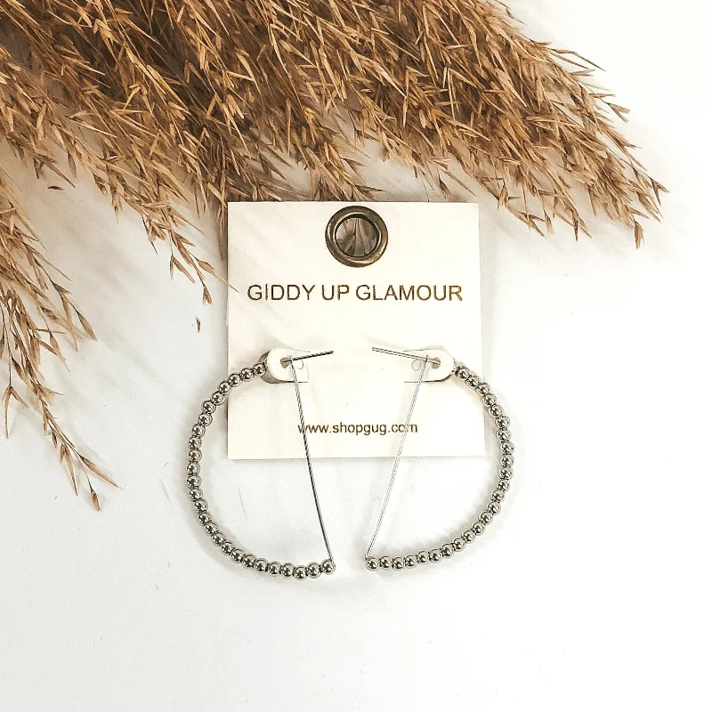 Personalized Drop Earrings for Women-Semi Circle Beaded Hoop Earrings in Silver